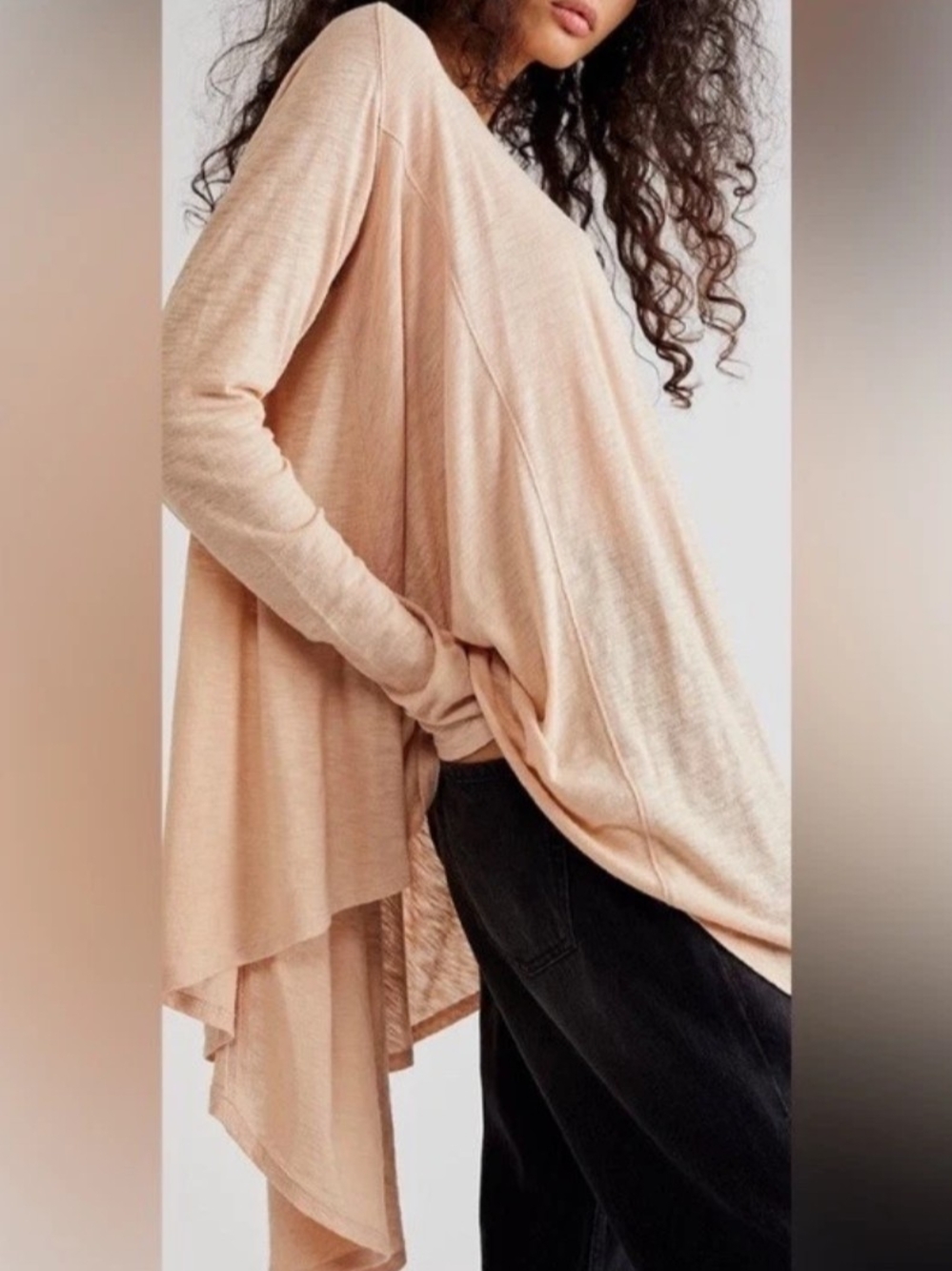 We The Free Nude Aria Trapeze Long Sleeve Bohemian Swing Relaxed Top Misty Pink